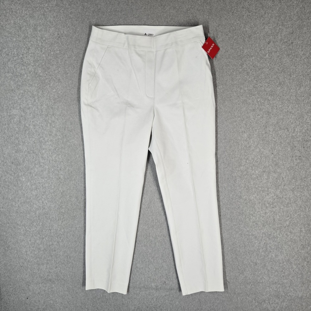 Spanx Women Pants M White Dress Pants Slim Straight Mid Rise 26" Inseam NWT